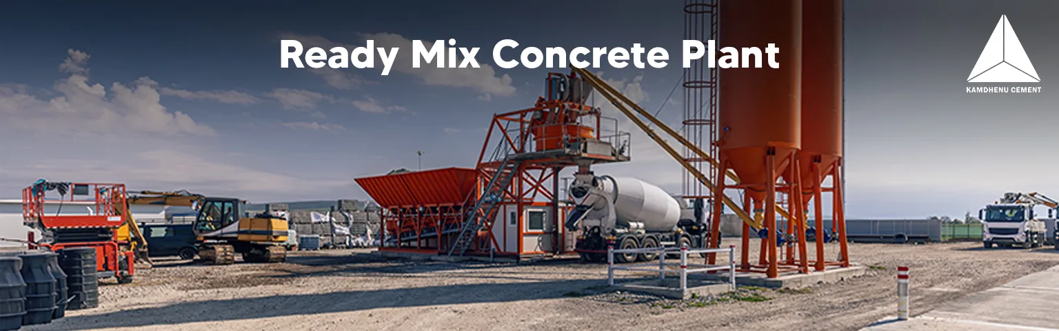 Ready Mix Concrete Plant with modern batching system and transit mixer at construction site
