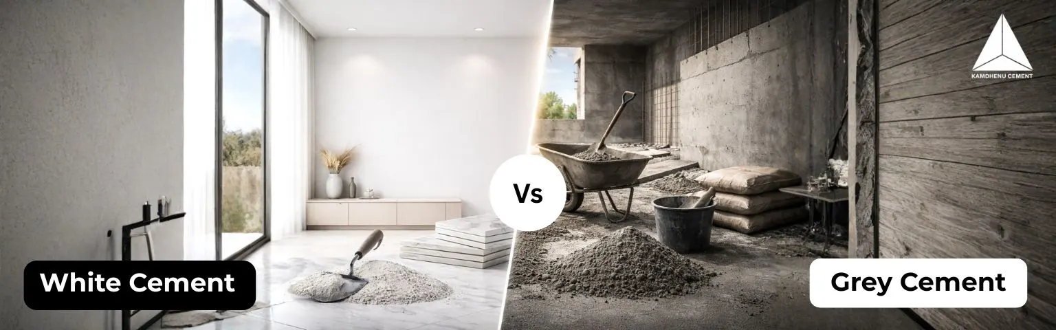 White cement vs grey cement comparison in modern and construction settings