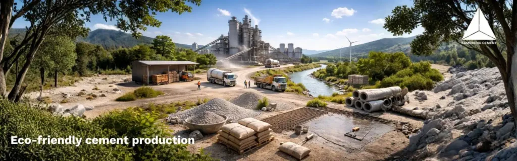 Eco-friendly cement production plant with sustainable construction site