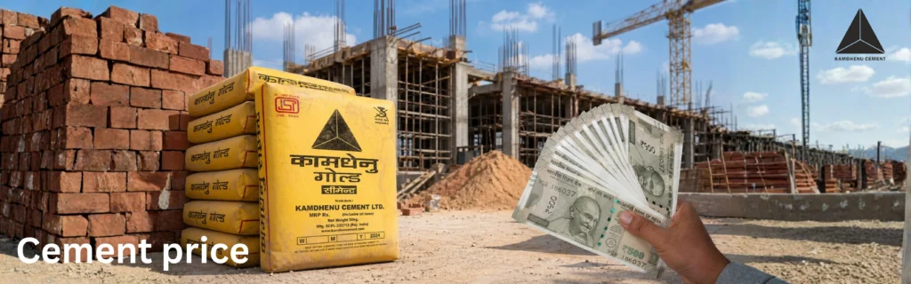 Cement price at construction site with Kamdhenu cement bags