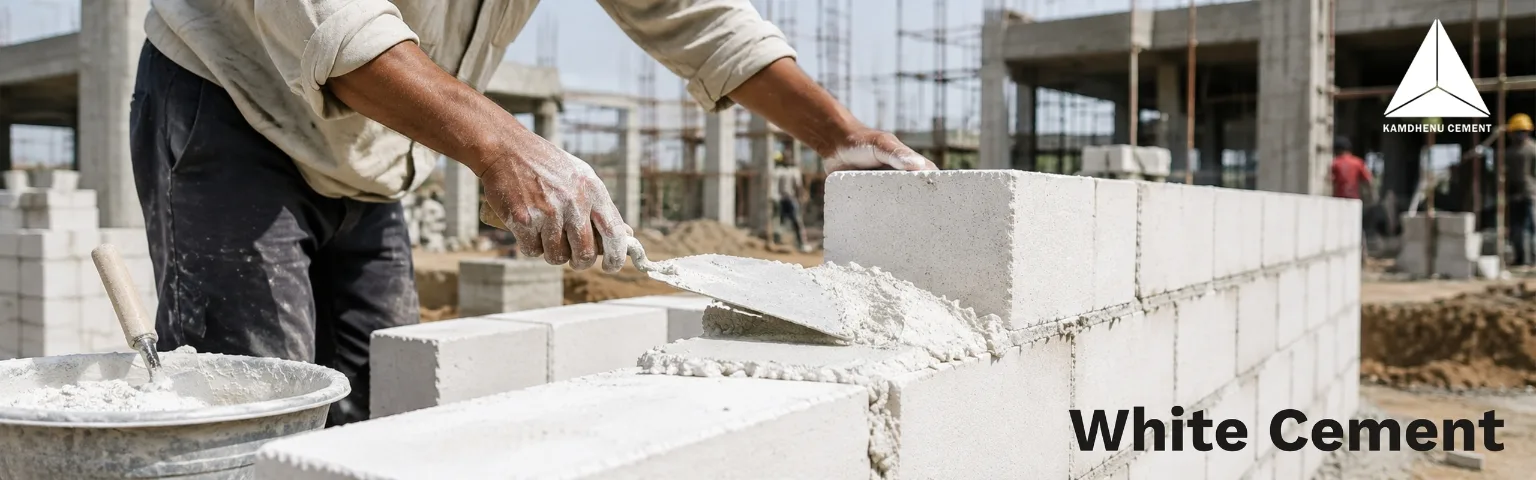 White cement masonry work at construction site